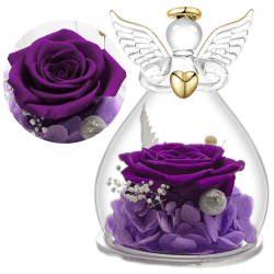 Yamonic Ewige Rose Engel Geschenke für Mama,Infinity Rosen Geschenke für Frauen, Glas Engel Figur mit Echte Rosen,Geburtstagsgeschenk für Frauen,Geschenk Oma,Schutzengel Weihnachten Muttertagsgeschenk 5-lila