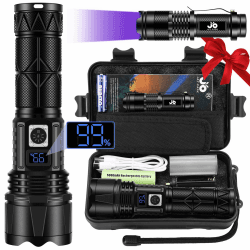 JAY-PARK Taschenlampe LED 500000 Lumen Aufladbar, LED Taschenlampe Extrem Hell 5 Lichtmodi mit Zoombar, IP67 Wasserdicht Taschenlampen für Camping, Notfälle (26650 Akku) Schwarz Mattiert