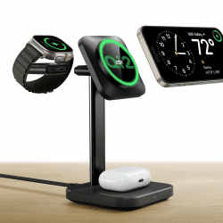 ESR Qi2 MagSafe 15W Ladestation Apple Watch und iPhone, 3 in 1 Ladestation iPhone, Magsafe Ladegerät für iPhone 16/15/14/13, Apple Watch 9/8/7/SE und AirPods 4/3/2/Pro, Schwarz 3 in 1 Qi2- Schwar