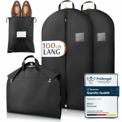 Bruce.® 2x Premium Kleidersack inkl. 1x Schuhbeutel I 100 x 60 cm I Optimierte Materialstärke von 120 GSM I Hochwertige Kleiderhülle für Anzug und Kleid I Atmungsaktive Anzugtasche für Reisen 100x60cm - 2 Stück