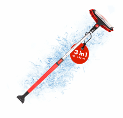 Walser Schneebesen 3in1 mit Eiskratzer teleskopierbar, Eisschaber mit Teleskopstange, Schneefeger ausziehbar 92-132 cm rot/schwarz
