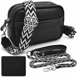 BROTOU Handy Umhängetasche Echtes Leder Crossbody Bag mit 2 Breitem Schultergurt Kartenhalter, Schwarz UmhäNgetasche Damen Leder UmhäNgetasche Damen, Kleine Tasche Damen mit 3 Fächern