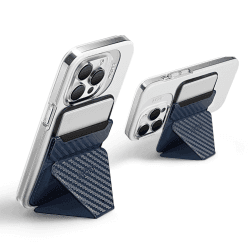 MOFT Magnetischer Handy Wallet Ständer, Veganem Leder Kartenhalter Stand Kompatibel mit Magsafe iPhone 15 14 13 12 Serie, 3 Betrachtungswinkel Karbon Blau