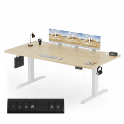 Homall Höhenverstellbarer Schreibtisch 200x80 cm, Schreibtisch Höhenverstellbar, Elektrischer Schreibtisch mit Vierteilige Tischplatte, Computertisch mit Memory Funktion,Standing Desk 200_x_80_cm Weiß + Beige