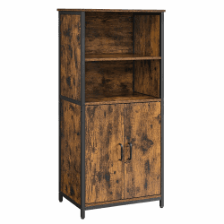 VASAGLE Küchenschrank, Bücherregal, 2 offene Fächer, Schrank mit verstellbaren Ablagen, Bücherschrank mit Türen, Stahlrahmen, für Wohnzimmer, Küche, Arbeitszimmer, vintagebraun-schwarz LSC66BX Vintagebraun + Schwarz