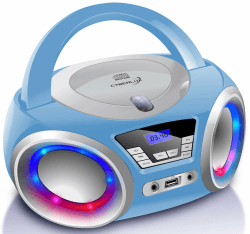 CD-Player mit LED-Beleuchtung | Kopfhöreranschluss | Tragbares Stereo Radio | Kinder Radio | Stereoanlage | USB | CD/MP3 Player | FM Radio | Kopfhöreranschluss | Aux In Cloudy Funky Blue