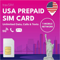 travSIM USA SIM Karte | T-Mobile Netz | Unbegrenzte Daten, Anrufe & Texte in den USA | SIM Karte USA funktioniert auf iOS & Android Geräten | SIM USA 10 Tage 10 Days