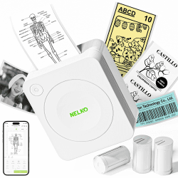 Nelko Mini Drucker PM230 Aufkleber Drucker Fotodrucker mit 3 Rollen Etiketten für Smartphone Thermodrucker Bluetooth Etikettendrucker für DIY Erstellung, Studiennotizen, Bilder (Weiß)