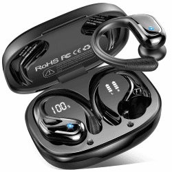 Bluetooth Kopfhörer Sport, 75Std Kopfhörer Kabellos Bluetooth 5.4, HiFi Stereo Tiefer Bass Wireless Earbud, 4 ENC Noise Cancelling Mic, IP7 Wasserdicht in Ear Ohrhörer mit Ohrhaken, USB-C LED-Anzeige Dunkles Schwarz