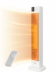 Midea NTH20-22GR(WH) Energy-Saving Quiet Fan Heater with Remote Control, PTC 2000 Watt Ceramic Fan Heater with Thermostat, 2 Heat Settings, 24H Timer, Eco Mode, for Large Rooms, 75° Oscillation, 76.5 76cm-Keramik Heizlüfter