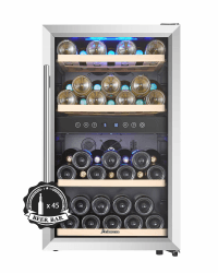 Kalamera Weinkühlschrank 2 zonen, Edelstahloptik, 45 Flaschen (bis zu 310 mm Höhe), 120 Liter, Zwei Kühlzonen 5-10°C/10-18°C, Freistehend, KRC-45BSS 45 Flaschen - 120 Liter