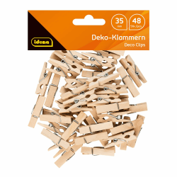 Idena 63134 - Mini Wäscheklammern aus Holz, 48 Stück, ca. 3,5 cm lang, Holzklammern zum Basteln, Dekorieren und Verzieren 3,5 cm 48 Stück