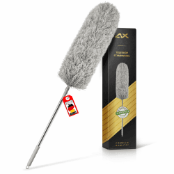 ALX Staubwedel, Waschbar, Mikrofaser, Staubwischer, Teleskop Staubwedel ausziehbar bis 260cm. Stilvolle Reinigung für EIN makelloses Zuhause (Grau)