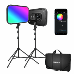 NEEWER RGB168 18,3" 60W RGB LED Videoleuchte Panel Set mit Stative Ständer App Steuerung 360°Vollfarbe Dimmbar 2500K-8500K RGB Videolicht/CRI 97+/17 Szeneneffekten Studio Dauerlicht Fotografie, 2Pack