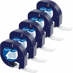 MarkField kompatible für Dymo Letratag Etikettenband 12mm x 4m, Kompatibel mit Dymo Etikettenband Kunststoff White Schriftband für Letratag LT-100H LT-100T 200B XR XM, Schwarz auf Weiß 5