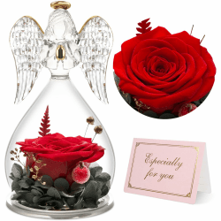Yamonic Ewige Rose Engel Figur Geschenke für Frauen,Ewige Rose Engel Geschenke für Mama,Geburtstagsgeschenk für Frauen,Oma Geschenk,Ewige Rose im Glas Schutzengel Weihnachten,Muttertagsgeschenk 1-rot