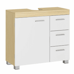 VASAGLE Waschbeckenunterschrank, Badezimmerschrank mit 3 großen Schubladen, Badschrank, 2 Fächer hinter der Tür, Badezimmer-Unterschrank mit Füßen, 30 x 70 x 64 cm, wolkenweiß-naturbeige BBK503K01 Wolkenweiß + Naturbeige Für Waschbecken ohne Säule