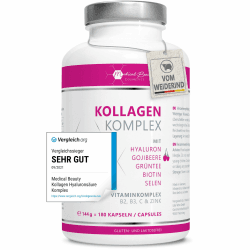 Premium Kollagen Hyaluronsäure Komplex - mit dem Superfood Gojibeere und Grüntee - 180 Kollagen Kapseln vom Weiderind. 1000mg Kollagen Hydrolysat, Biotin, Selen, Zink, Vitamine C, B2, B3. Laborgeprüft
