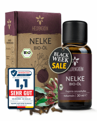 Heldengrün® BIO Nelkenöl [100% NATURREIN] Nelkenöl zum Einnhemen - Echtes Gewürznelkenöl - Ätherisches Nelkenöl Zahnschmerzen -Nelken Duftöl Clove Oil Nelke 30 ml (1er Pack)