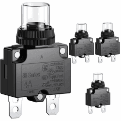 CLDIY 4-A-Leistungsschalter mit thermischem Überlastungsschutz 88 Series Manual Push Button Reset mit Schnellanschlussklemmen und wasserdichter Tastenkappe 32VDC oder 125 / 250VAC 4PCS 4A