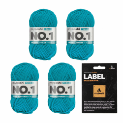 myboshi No.1 Wolle zum Häkeln und Stricken, Schnellstrickgarn, langlebige Mützenwolle, Strickwolle, Häkelwolle, mulesing-frei, Ll. 55m /50g, 30% Wolle (Merinowolle) Blau (Türkis) 4 Knäuel
