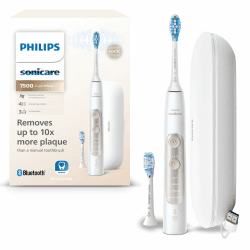 Philips Sonicare ExpertClean 7500 elektrische Zahnbürste, Schallzahnbürste mit App, 4 Putzmodi und 3 Intensitätsstufen, Drucksensor, Reiseetui, White-Gold, Modell HX9691/02 White 1 stück (1er Pack)