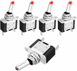Linkstyle 5 Stück Kippschalter 12V, 20A EIN/AUS Wippschalter mit Rot LED und Metallhebel, Wasserdicht SPST Rocker Toggle Switch für Auto KFZ Marine RV Fahrzeuge LKW Boot Red