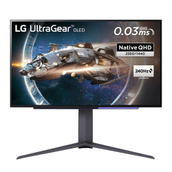 LG Electronics 27GR95QE-B UltraGear Gaming Monitor 27" (67,32 cm), OLED, 2.560 x 1.440, 16:9, WQHD 1440p, 98,5% DCI-P3, HDR10, 0,03 ms GtG, 200 cd/m², 240 Hz - Schwarz 2023 mit RGB Hexagon Lighting