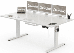 Devoko Schreibtisch Höhenverstellbar Elektrisch 180x80cm mit Typ A-Ladeanschluss, Mobiler Computertisch mit Kabel Management Tray und 3-Funktions-Memory, Weiß 180 x 80 cm Weiß
