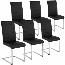 tectake Freischwinger Schwingstuhl, Stuhl 6er Set, Moderne Esszimmerstühle oder Küchenstühle mit strapazierfähigem Kunstleder Bezug - schwarz 6er Set Schwarz