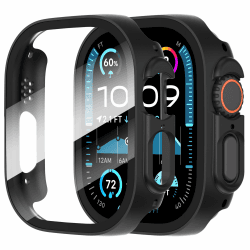 Diruite 2-Stück Hülle für Apple Watch Ultra/Ultra 2 49mm Hartglas Schutzhülle,Hard PC Ultradünne Glas Schutz Case Rundum Displayschutz für iWatch Ultra/Ultra 2 49mm Schutzhülle 49mm Schwarz