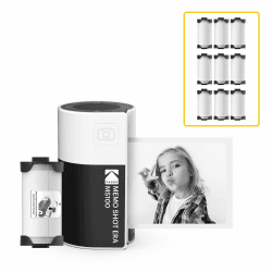 KODAK Memo Shot ERA Kinder-Sofortbildkamera und Foto-Etikettendrucker, Weiß (Kamera mit 1 Rolle One-Touch-Etikettenpatrone + 9 Rollen Patronenset) Kamera + 10 Rollenpapier Weiß