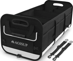 AojSup XXL Kofferraum Organizer, 95L Extra Großer Faltbare Kofferraumtasche, Mehrere Fächer Auto Organizer Kofferraum, Multifunktionellem Autobox Kofferraum für Reisen, Camping, Einkaufen, Schwar Schwarz 95L - 5 Fächer