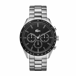Lacoste Chronograph-Quarzuhr der Boston Kollektion für Herren mit Leder- oder Edelstahlarmband in Glieder- oder Mesh-Design Black Link Metal