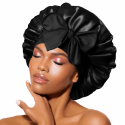 BONNET QUEEN Satin Seiden Schlafmütze Verstellbar Damen Herrn Motorhauben Nacht Haarpflege Schutz Kopfhaube für Lockiges Lange Haaren Glatt Atmungsaktiv(M,Schwarz) M Schwarz