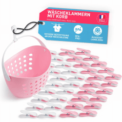 culiclean Wäscheklammern stabil ohne Abdruck Soft Clips mit Wäscheklammernkorb 40 Stück mit Wäscheklammernkorb rosa pink weiß/weiß rosa pink Korb rosa pink Henkel weiß Korb statt Beutel Einheitsgröße 40 Stück Rosa-weiss mit Korb Rosa und Henkel Weiss