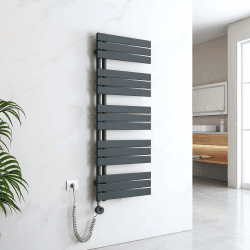 EMKE Handtuchheizkörper Elektrisch 1320x500 mm, Badheizkörper Elektrisch mit Thermostat Elektrischer Handtuchwärmer Handtuchtrockner Handtuch Heizkörper Bad Handtuchhalter mit Heizstab Anthrazit 800W 1320x500mm Anthrazit
