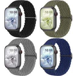 Jiamus 4 Stück Geflochtenes Armband Kompatibel mit Apple Watch Armband 44mm/45mm/46mm/49mm/42mm(Series 3 2 1) Herren Damen,Elastisch Solo Loop Armband für iWatch SE Ultra Series10 9 8 7 6 5 4 3 2 1 Schwarz/Armeegrün/Dunkelgrau/Marineblau 44mm/45mm/46mm/49