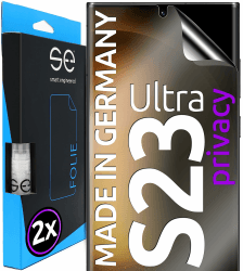 2x se® 3D SCHUTZFOLIE Privacy für Samsung Galaxy S23 Ultra,Selbstheilend, 100% Fingerabdruck & FaceID kompatibel, einfache blasenfreie Installation, Ultra-Klar, Stoß-Kratzfest, aus Deutschland Galaxy S23 Ultra (6.8") Privacy