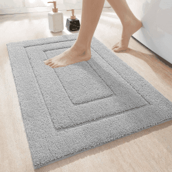 DEXI Badteppich rutschfeste,weicher Badezimmerteppich Wasserabsorbierend Badematte maschinenwaschbar Badvorleger für Dusche,Badewanne und Toilette - Hellgrau,60 x 110 cm 60 x 110 cm (Rechteckig) Hellgrau