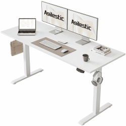 Agilestic Höhenverstellbarer Schreibtisch 140 x 60 cm, Stabiler Schreibtisch Höhenverstellbar Elektrisch mit Memory-Handsteuerung, Ergonomischer Steh-Sitz Tisch Computertisch, Weiß Weiß 140 x 60 cm