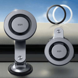 ESR Handyhalterung Auto für MagSafe Autohalterung, 360° Rotation, Armaturenbrett Magnetische Universal KFZ Handyhalterung für iPhone 16/15/14/13/12, Samsung, Starke Magnet, Grau (mit 2 MagSafe Ring) Universal Armaturenbrett Autohalterung-Grau