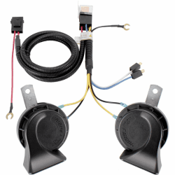 FARBIN 12V Auto Horn Loud Electric Air Horn Zug Horn Kit für LKW mit Relais Harness Horn für Auto LKW SUV Motorrad Boot (12V, Schwarzes Horn mit Kabelbaum) Schwarzes Horn mit Kabelbaum 12V