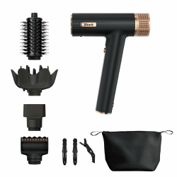 Shark SpeedStyle Haartrockner & Gloss-Finishing-Aufsatz, Aufbewahrungstasche, Haarklammer, 5 Aufsätze, alle Haartypen, schnelles Trocknen, ohne Hitzeschäden, Schwarz/Kupfer HD353BKEU Für allehaartypen Schwarz/Kupfer 5 Styling-Aufsätze