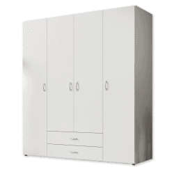 Stella Trading BASE Zeitloser Kleiderschrank in drei verschiedenen Größen - Vielseitiger Drehtürenschrank in Weiß - 160 x 177 x 52 cm (B/H/T) Weiß 160 x 177 x 52 cm
