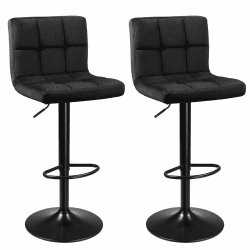 SONGMICS Barhocker, 2er Set, Barstühle, mit Samtbezug, höhenverstellbar, Drehstühle, Küchenstühle mit Rückenlehne und Fußstütze, Metall, schwarz LJB014B01 Schwarz Samtbezug