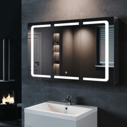 SONNI Spiegelschrank Bad mit Beleuchtung 3 einstellbare Lichtfarben, Spiegelschrank 3 türig mit Touchschalter 105 x 65cm LED Edelstahl Spiegelschrank mit Steckdose Metall 105 x 65 x 13 cm
