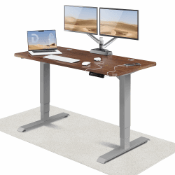 Desktronic Höhenverstellbarer Schreibtisch (140x70cm) - Schreibtisch Höhenverstellbar Elektrisch mit Flüsterleisem Dual-Motor & Touchscreen - Hohe Tragfähigkeit - Stehtisch HomePro Grau + Nussbaum 140 x 70 cm