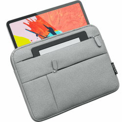 XeloTech schlanke Tasche für iPad Pro 11, iPad Air 10.9 2020, iPad 10.5, 9.7, Surface Go, Top Schutz - Extra Seitentaschen für Kabel & Zubehör 9 - 11 Zoll Grau