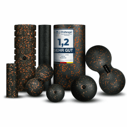 Fas Fit Faszienrolle Faszienball Selbst-Massage Set orange 8teilig – Faszien-Training für Rücken, Wirbelsäule, Pilates – inkl. Poster, Übungsheft, E-Book, Turnbeutel 8er Schwarz/Orange